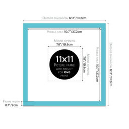 "11X11"" Turquoise Picture Frame - 11X11"" Square Frame With 8X8"" Mount For 11X11""/8X8"" Pictures Art Deco Style Wall Art, 1 Pack" - thumbnail 2