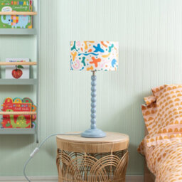 ValueLights Powder Blue Bobbin Stem Table Lamp With Abstract Shapes Drum Shade For Living Room Bedroom - Led Bulb Included - thumbnail 4