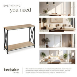 Tectake Console Table Tacoma - With 2 Shelves And Side X-Braces   - Industrial Wood Light, Oak Sonoma - thumbnail 5