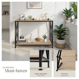 Tectake Console Table Tacoma - With 2 Shelves And Side X-Braces   - Industrial Wood Light, Oak Sonoma - thumbnail 4