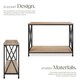 Tectake Console Table Tacoma - With 2 Shelves And Side X-Braces   - Industrial Wood Light, Oak Sonoma - thumbnail 3