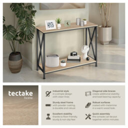 Tectake Console Table Tacoma - With 2 Shelves And Side X-Braces   - Industrial Wood Light, Oak Sonoma - thumbnail 2