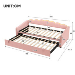 Abrihome 3Ft Pink Velvet Daybed With Rgb Led Lights & Trundle - 90X190Cm Petal Shape Sofa Bed For Bedroom/living Room - thumbnail 3