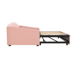 Abrihome 3Ft Pink Velvet Daybed With Rgb Led Lights & Trundle - 90X190Cm Petal Shape Sofa Bed For Bedroom/living Room - thumbnail 9