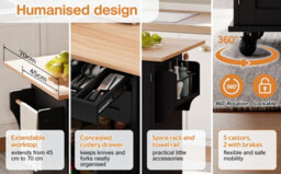 Abrihome 129X46(71)X91Cm Kitchen Island On Wheels, Rolling Trolley With Storage Cabinets And 2 Drawers, For The Dining Room,  Black+Natural - thumbnail 3