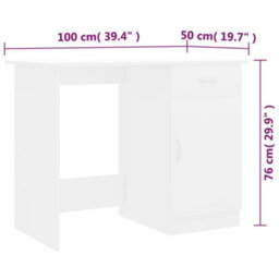 Vidaxl Desk White 100X50X76 Cm Engineered Wood - thumbnail 3