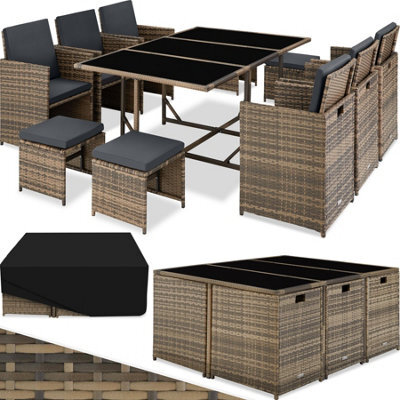 Tectake Garden Table And Chairs Malaga - 10 Seats With Cushions, Dining Table, Rain Cover - Nature - image 1
