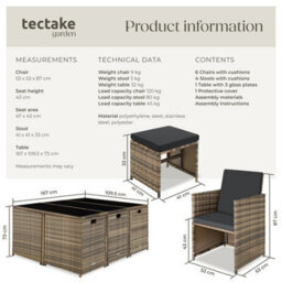 Tectake Garden Table And Chairs Malaga - 10 Seats With Cushions, Dining Table, Rain Cover - Nature - thumbnail 6