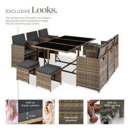 Tectake Garden Table And Chairs Malaga - 10 Seats With Cushions, Dining Table, Rain Cover - Nature - thumbnail 3