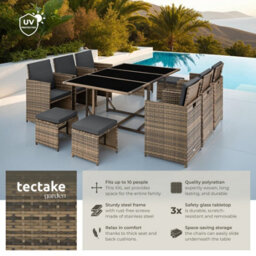 Tectake Garden Table And Chairs Malaga - 10 Seats With Cushions, Dining Table, Rain Cover - Nature - thumbnail 2