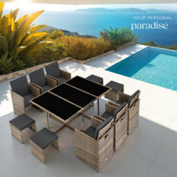 Tectake Garden Table And Chairs Malaga - 10 Seats With Cushions, Dining Table, Rain Cover - Nature - thumbnail 8