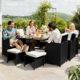 Tectake Garden Table And Chairs Malaga - 10 Seats With Cushions, Dining Table, Rain Cover - Nature - thumbnail 9