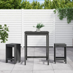 Berkfield 3 Piece Garden Bar Set Grey Solid Wood Pine - thumbnail 1