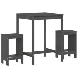 Berkfield 3 Piece Garden Bar Set Grey Solid Wood Pine - thumbnail 2