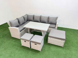Fimous Garden Outdoor Rattan Furniture Set Rattan Corner Sofa Oblong Dining Table Set With 3 Footstools 9 Seater - thumbnail 2