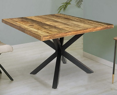 Buttercup Farm Industrial Square X Leg Dining Table - Mango Wood/iron - L140 X W140 X H76 Cm - Pp Sawn Finish - Assembly Required
