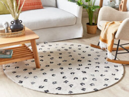 Beliani Round Cotton Area Rug 140 Cm Beige Afis - thumbnail 2