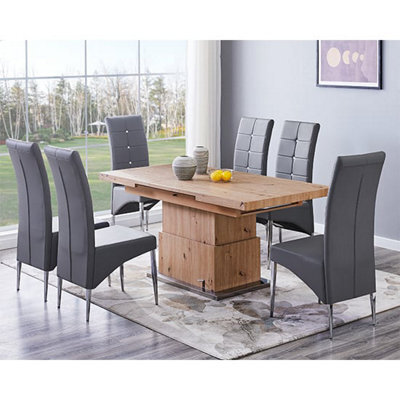 Furniture In Fashion Elgin Convertible Sonoma Oak Dining Table 6 Vesta Grey Chairs - image 1