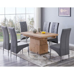 Furniture In Fashion Elgin Convertible Sonoma Oak Dining Table 6 Vesta Grey Chairs - thumbnail 2