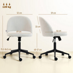 Homcom Desk Chair, Fluffy Swivel Office Chair For Makeup Vanity, Cream - thumbnail 3