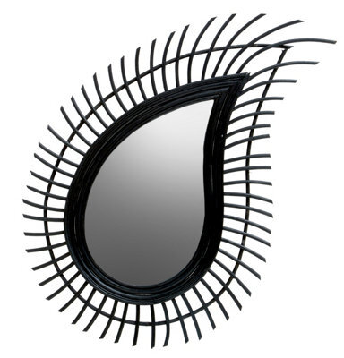 Orsina Teardrop Black Natural Rattan Wall Mirror, Large Wood Wall Mirror, Mirror With Rattan Frame, Tear Mirror - image 1