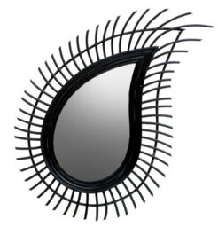 Orsina Teardrop Black Natural Rattan Wall Mirror, Large Wood Wall Mirror, Mirror With Rattan Frame, Tear Mirror