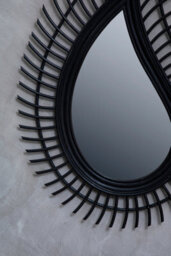 Orsina Teardrop Black Natural Rattan Wall Mirror, Large Wood Wall Mirror, Mirror With Rattan Frame, Tear Mirror - thumbnail 4