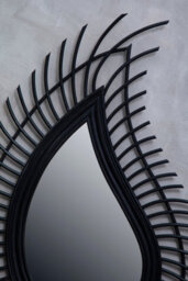 Orsina Teardrop Black Natural Rattan Wall Mirror, Large Wood Wall Mirror, Mirror With Rattan Frame, Tear Mirror - thumbnail 3
