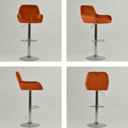 Lakeland Furniture Albany Burnt Orange Velvet Chrome Adjustable Base Bar Stool - thumbnail 2