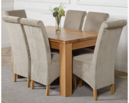 That's Furniture Dakota 127 X 82 Cm Chunky Oak Small Dining Table And 6 Chairs Dining Set With Montana Grey Fabric Chairs - thumbnail 1