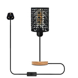 Modern Wooden Stand Bedside Table Lamp With Metal Cage , On Off Switch Black Lamp