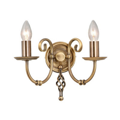 Luminosa Lighting Elstead Artisan 2 Light Indoor Candle Wall Light Aged Brass, E14 - image 1