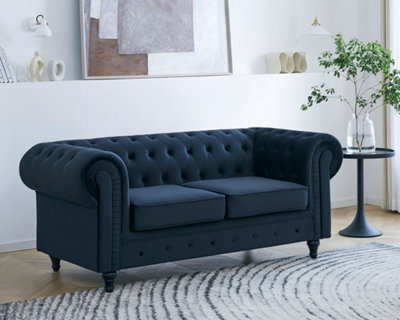 Home Detail Chesterfield Velvet Fabric 2 Seater Sofa, Midnight Blue - image 1