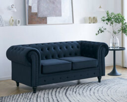 Home Detail Chesterfield Velvet Fabric 2 Seater Sofa, Midnight Blue - thumbnail 1