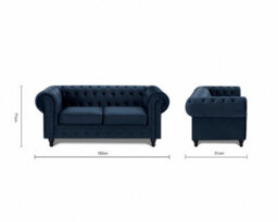 Home Detail Chesterfield Velvet Fabric 2 Seater Sofa, Midnight Blue - thumbnail 7