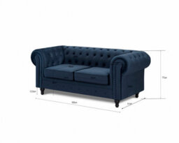 Home Detail Chesterfield Velvet Fabric 2 Seater Sofa, Midnight Blue - thumbnail 6