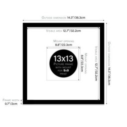 "13X13"" Black Picture Frame - 13X13"" Square Frame With 9X9"" Mount For 13X13""/9X9"" Pictures Art Deco Style Room Decor, 1 Pack" - thumbnail 2