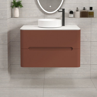 Royal Bathrooms Venice 800mm Terracotta Clay Wall Mounted Vanity Unit 2 Drawer Carrara White Undrilled Worktop & Without Basin - image 1