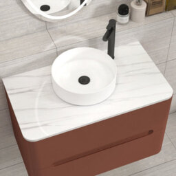 Royal Bathrooms Venice 800mm Terracotta Clay Wall Mounted Vanity Unit 2 Drawer Carrara White Undrilled Worktop & Without Basin - thumbnail 6