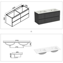 Sline 1200mm Wall-Hung Gloss Anthracite Bathroom Vanity Unit With Integrated Sink,4 Soft-Close Drawers For Storage - thumbnail 2
