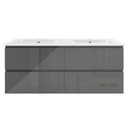 Sline 1200mm Wall-Hung Gloss Anthracite Bathroom Vanity Unit With Integrated Sink,4 Soft-Close Drawers For Storage - thumbnail 1