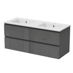 Sline 1200mm Wall-Hung Gloss Anthracite Bathroom Vanity Unit With Integrated Sink,4 Soft-Close Drawers For Storage - thumbnail 4