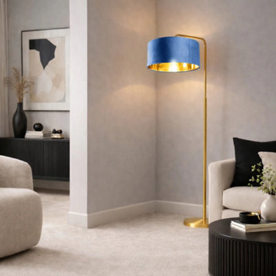 CGC Interiors Cgc Kyra Brushed Gold Angled Floor Lamp With Navy 45Cm Velvet Lampshade - image 1