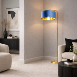 CGC Interiors Cgc Kyra Brushed Gold Angled Floor Lamp With Navy 45Cm Velvet Lampshade