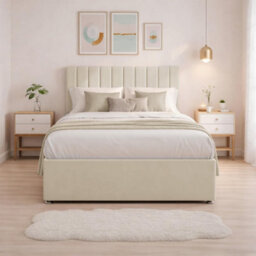 "3Ft Luxury Cream Plush Divan Single Bed Frame With Mattress, 20"" Vertical Line Headboard, Bed With 2 Storage Drawers" - thumbnail 2