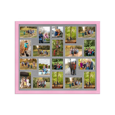 AK Frames 80X70Cm Pastel Pink Classic Multi Photo Frame With Mid Grey Mount - Holds 20 Apertures (18X) 6X4, (2X) 4X4 Photos - image 1
