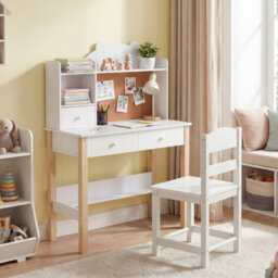 Gainoom Kids White Desk And Chair Set Wooden Children Study Table Student Writing Desk For Kids 3+ - thumbnail 3