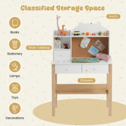 Gainoom Kids White Desk And Chair Set Wooden Children Study Table Student Writing Desk For Kids 3+ - thumbnail 6