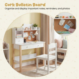 Gainoom Kids White Desk And Chair Set Wooden Children Study Table Student Writing Desk For Kids 3+ - thumbnail 7