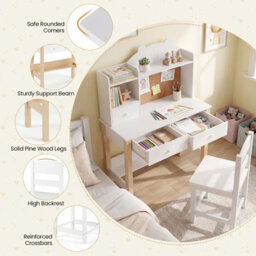 Gainoom Kids White Desk And Chair Set Wooden Children Study Table Student Writing Desk For Kids 3+ - thumbnail 5